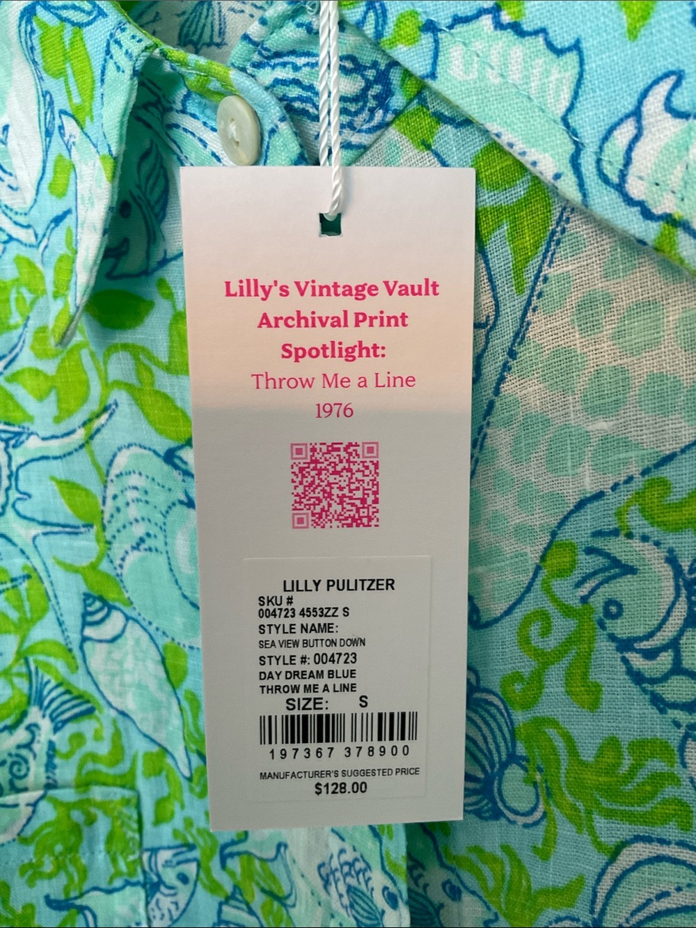 NWT Lilly Pulitzer linen button down shirt Day dream blue size S - Picture 4 of 5